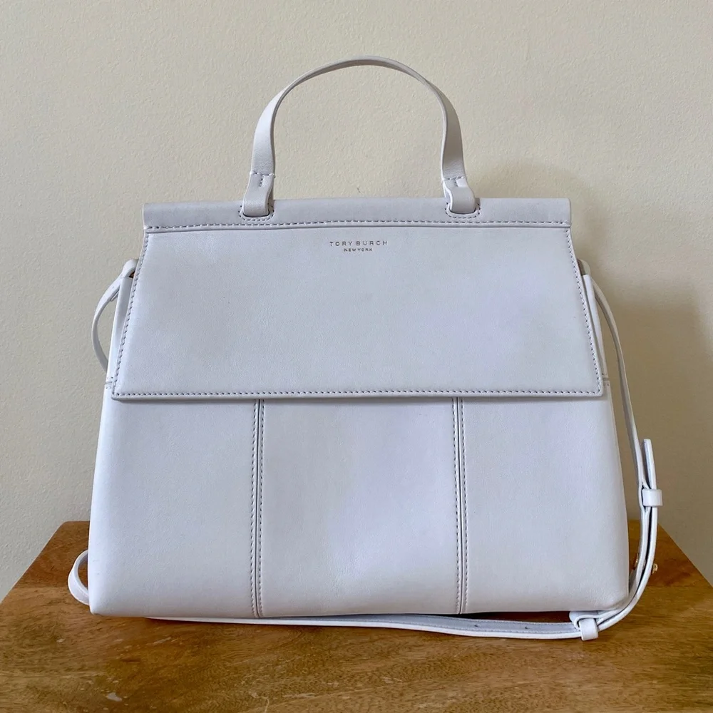 Tory Burch White Block T Leather Satchel Bag